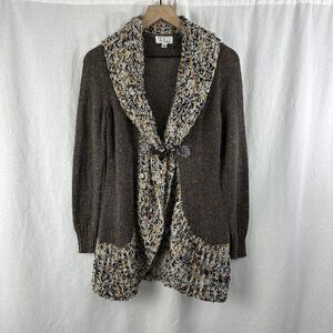 Ponsesa Brown Boucle Toggle Closure Long Knit Confetti Yarn Cardigan Womens M